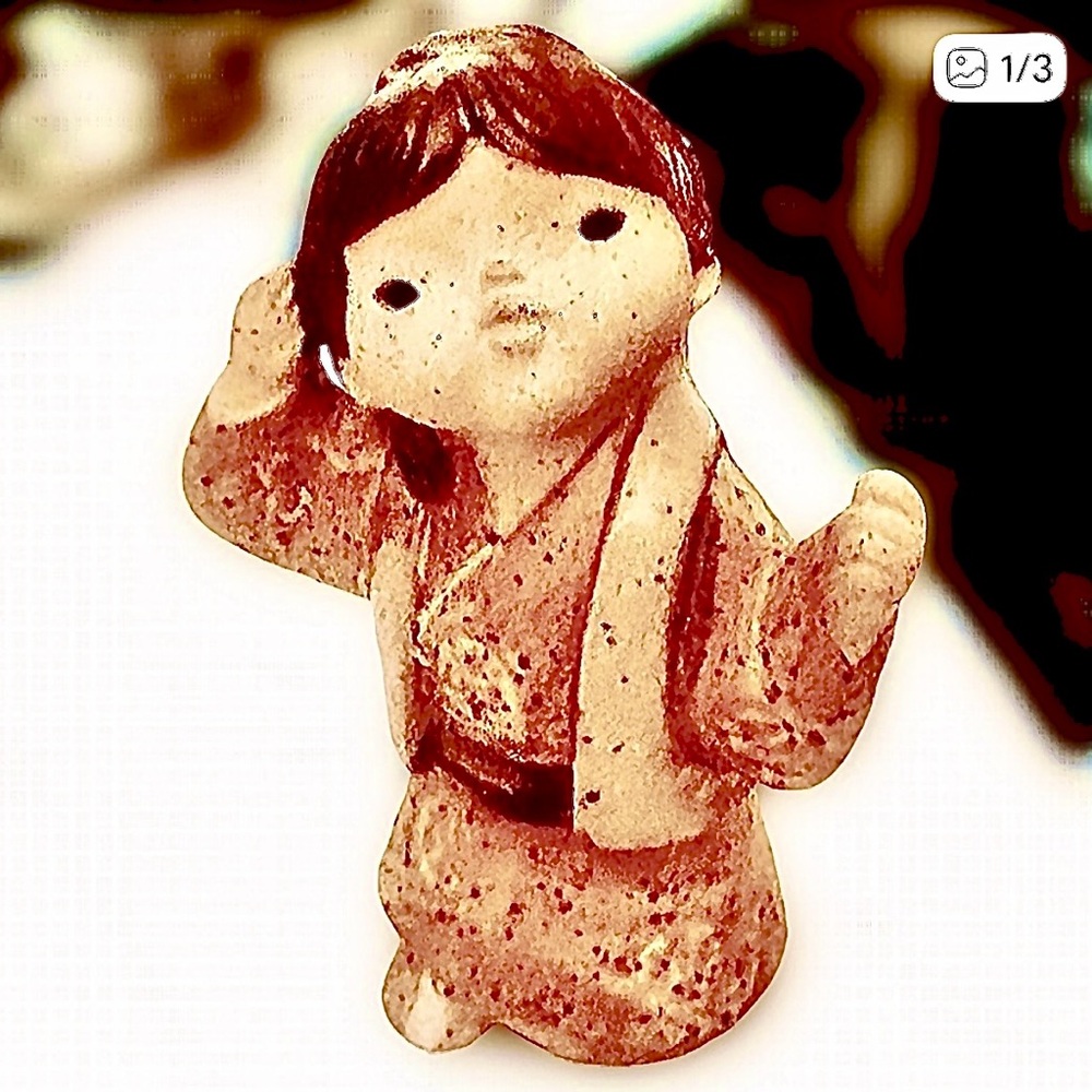 Japanese Woman Figurine Speckled Stoneware Vintage Pottery